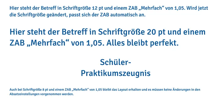 Für Word empfiehlt sich der ZAB "Mehrfach" statt "Genau", da sich dann der ZAB bei Änderung der Schriftgröße anpasst.